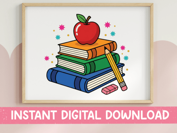 Back to School Apple Books Clipart Graphics for T-Shirt Designs