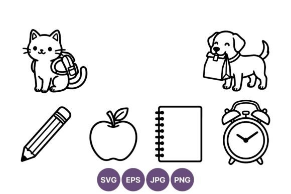 Cute Cat Dog School Graphics & Illustrations