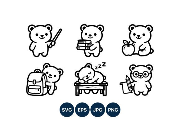 Cute School Bear Cartoon: Graphics & Illustrations