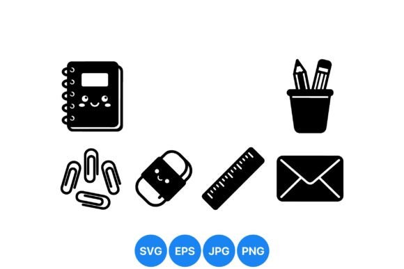 Cute School Supplies Icon Set: Graphics & Illustrations