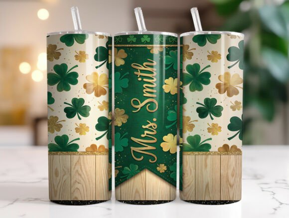 Glitter Teacher St Patrick's Tumbler PNG Graphics & Wraps