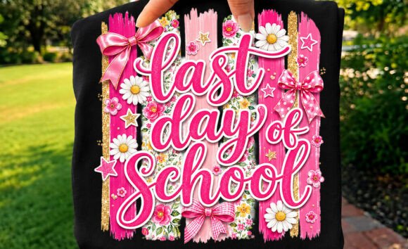 Last Day of School Pink Floral Bow Shirt Graphics for T-Shirt Designs