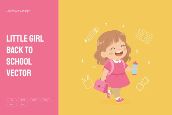 Little Girl Back to School Vector Graphics & Illustrations