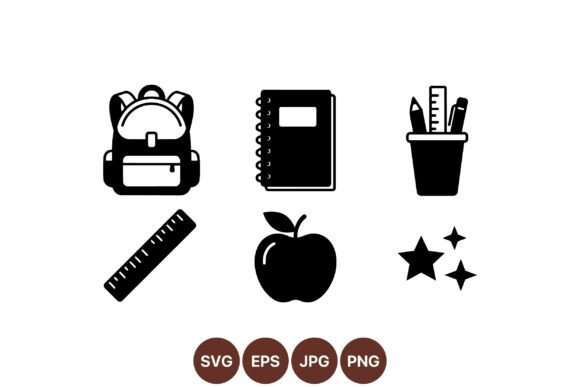 Minimal School Supplies Icons: Graphics & Illustrations