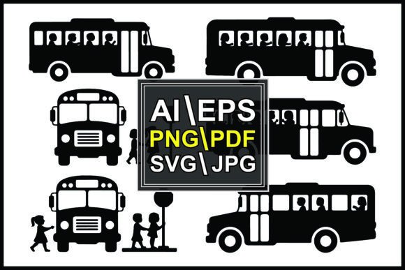 Silhouettes School Bus Graphics & Illustrations