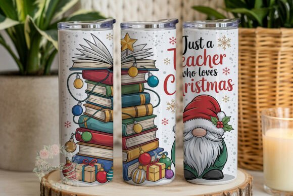 Teacher Christmas Book Stack Tumbler Wraps & Graphics